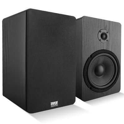 Pyleusa Home Theater Wooden Bookshelf Speakers - Wall-Mountable With 0.75'' Silk Dome Tweeter And Aluminum Voice Coils, Pair, Neat Black Color, Gold Plated 5 Way Binding Post - PSMSP6