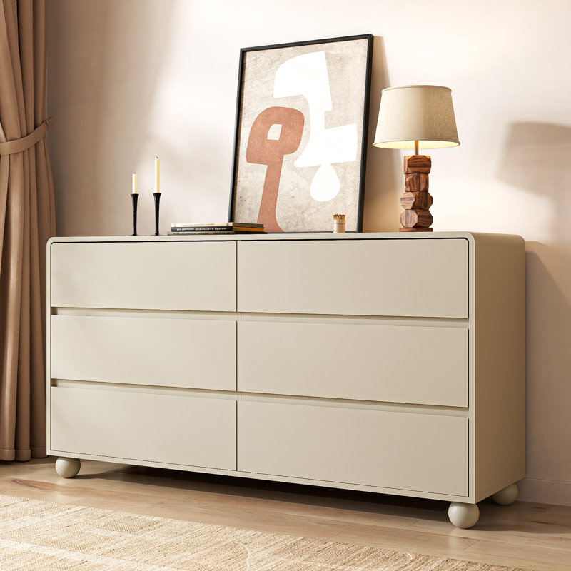 Commode 6 tiroirs, l 55,1 po, Beige