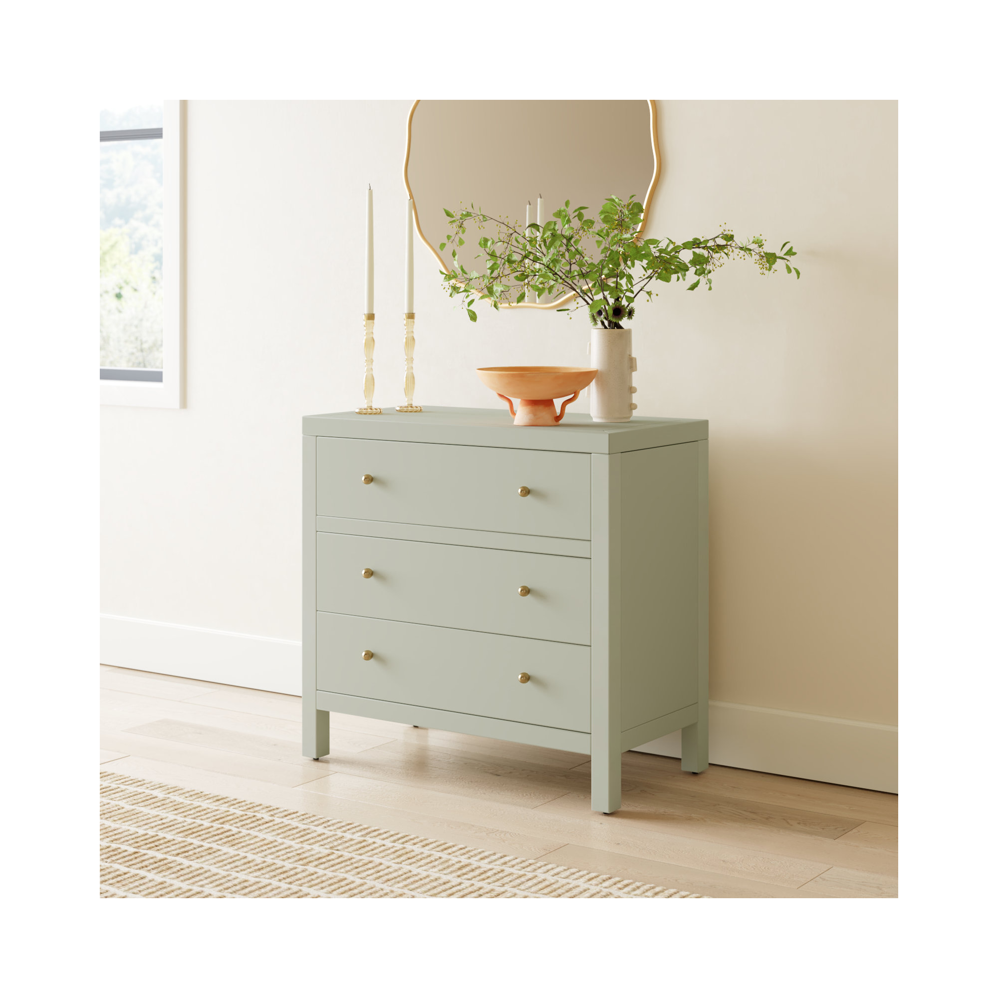 Celine 34" 3-Drawer Nightstand, Sage Green