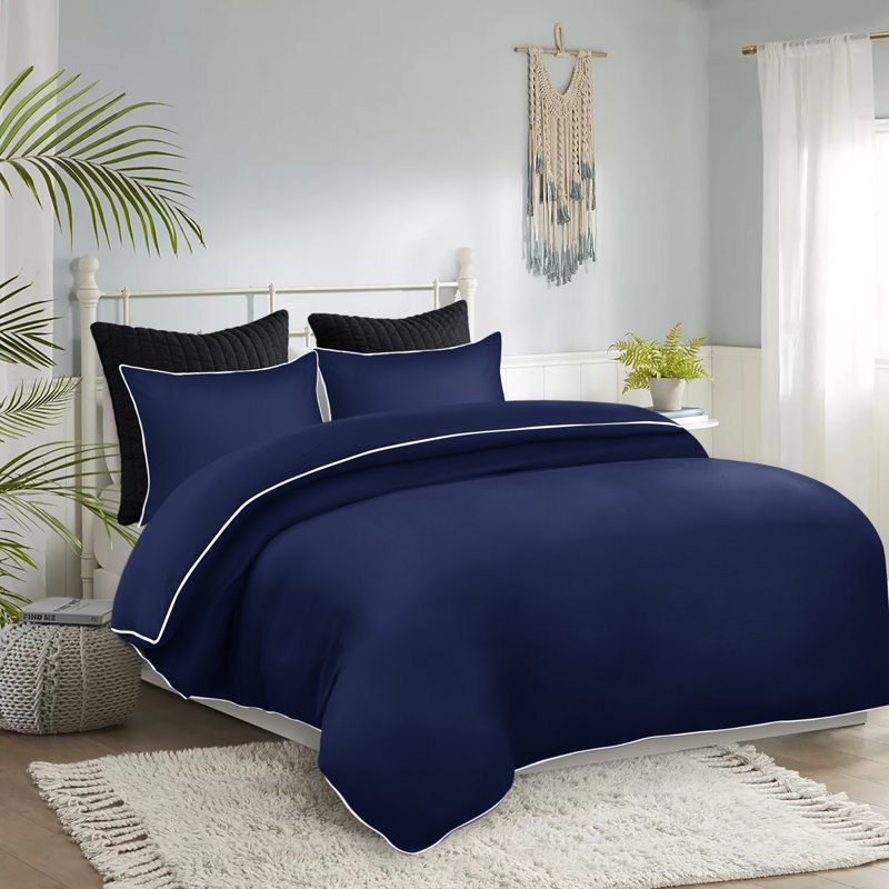 Piping Duvet Cover Set, Navy, Single