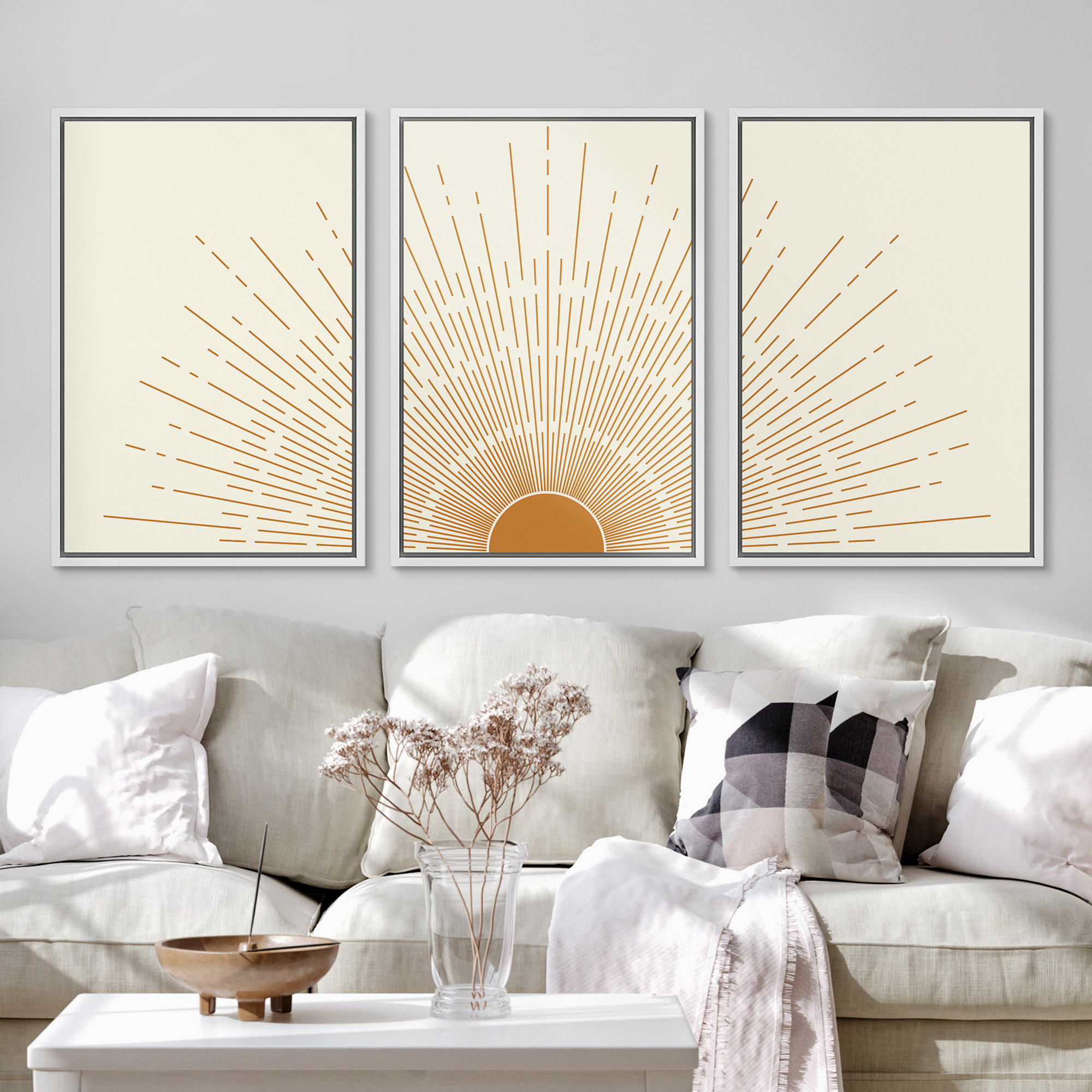 IDEA4WALL Bright Mid-Century Modern Orange Minimal Sun ShineArt Boho ...