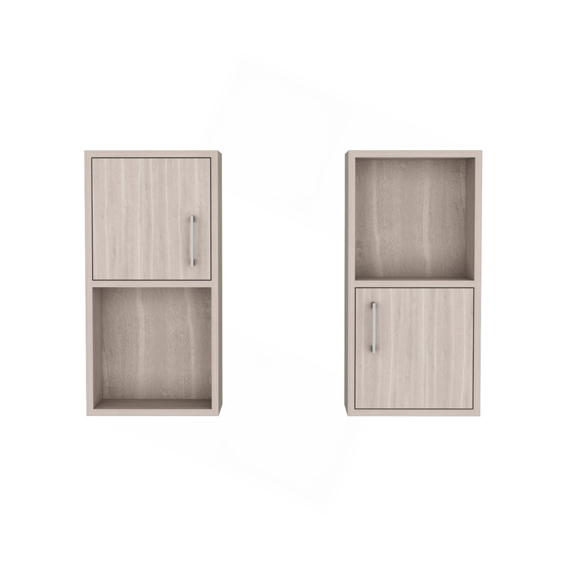 2-Pc Wall-Mounted Bathroom Medicine Cabinet with Open and Closed Storage, Beige