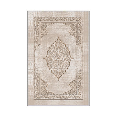 Antibacterial Woven Carpet (2.6 x 4.0 ft), 100% Polyester, 0.3 in Pile Height | Non-Slip PVC Dot Underside, 3D Digital Printing | Machine Washable, Easy Care for Living Room, Bedroom & Office