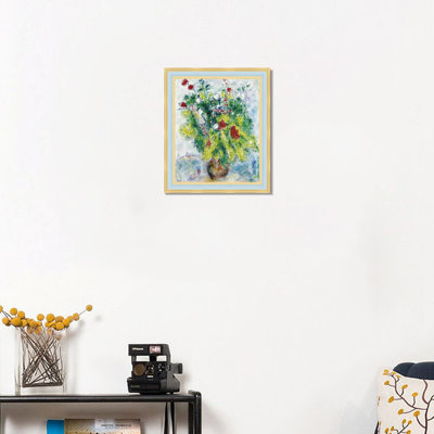 Framed Canvas Wall Art Bouquet of Flowers by Marc Chagall Giclee Print Dreamlike Romantic Surrealism Painting Modern Home Decor(Light Blue with Gold,22"x28")