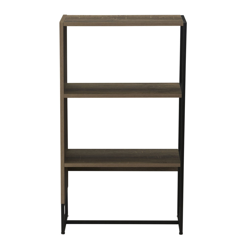 Ashwood Grain & Black Iron 3-Tier Bookcase, Brown/Black