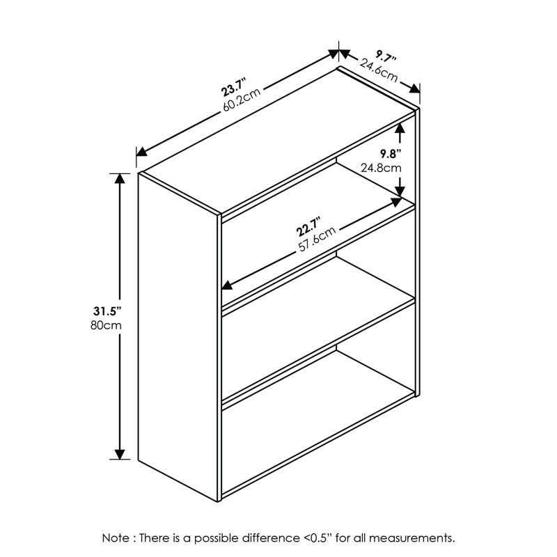 Bessan Bookcase, (3 Shelves) 32" H x 12" W x 9" D, Blackwood