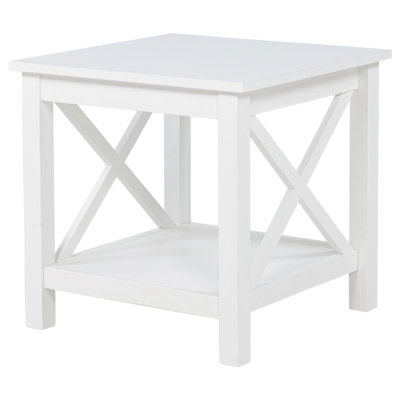 Yuzie Side End Table with Open Shelf, X-Side Frame, White Wood 20 Inch