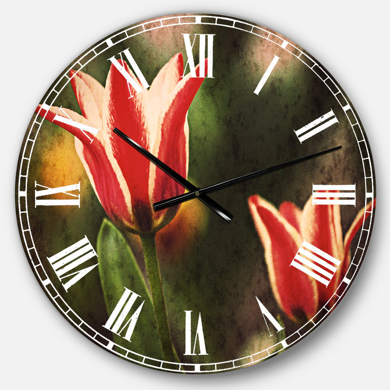 Grandes tulipes sur fond vert - Horloge murale traditionnelle, Surdimensionné