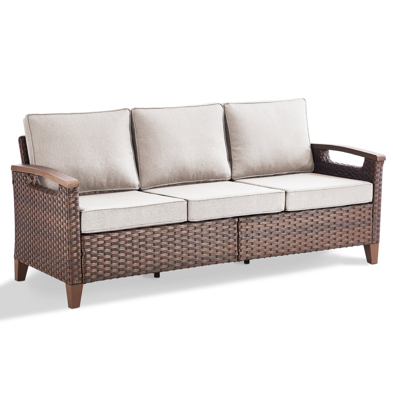 Arundel 73.2" Outdoor Wicker Patio Sofa – Deep Seating Outdoor Couch With Cushions, Beige