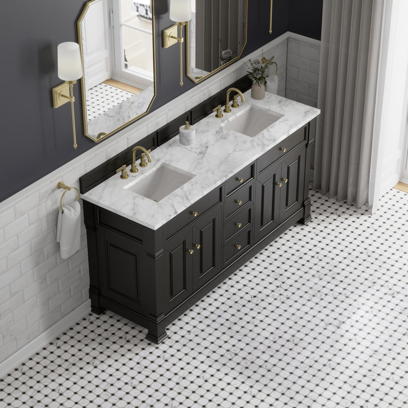 Brookfield 72'' W Double Vanity, Black Onyx, Carrara White