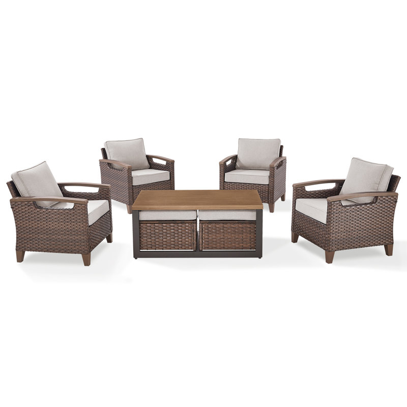 Ensemble de conversation d'extérieur en osier avec table basse 7 pièces Arundel, Beige