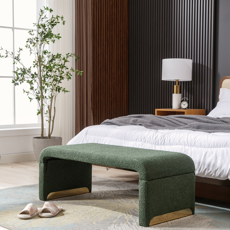Repose-pieds rembourré en tissu Dant Boucle, Vert