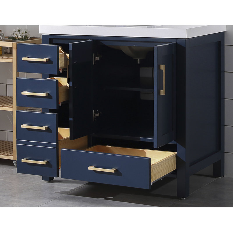 Ensemble de meuble-lavabo simple 36 po Uckfield, Blanc, Bleu marine