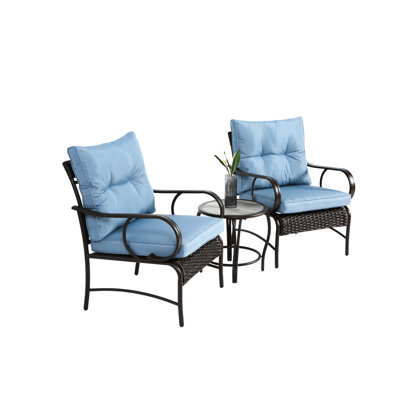 3 Pieces Patio Outdoor Furniture - Modern Chair Conversation With Table Comfortable, For Garden, Home, Poolside, Yard