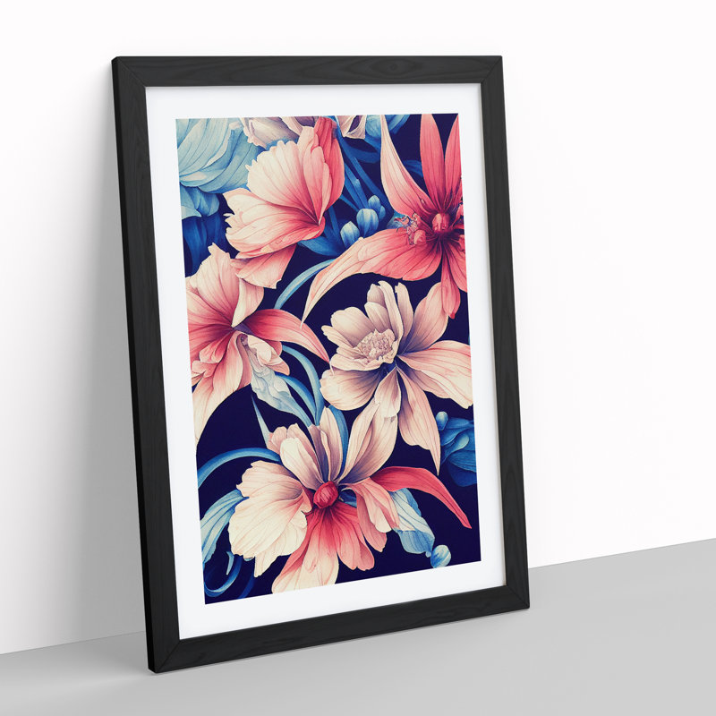 Beautiful Watercolour Flowers No.1 - Wall Art, Black Framed, 48cm H x 36cm W, White