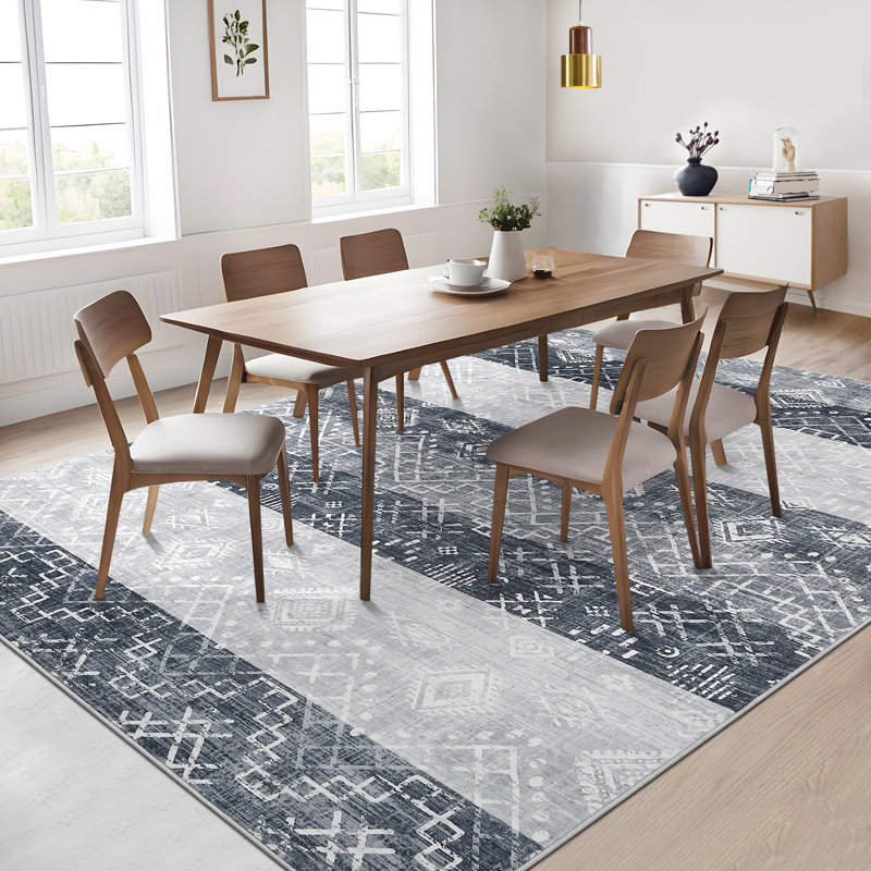 Boho Machine Washable Rug for Living Room Modern Non-Slip Rug for Bedroom Stain-Resistant Low Pile Rugs for Dining Room