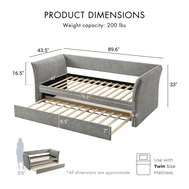 Kelling Upholstered Platform Daybed With Trundle, Gray