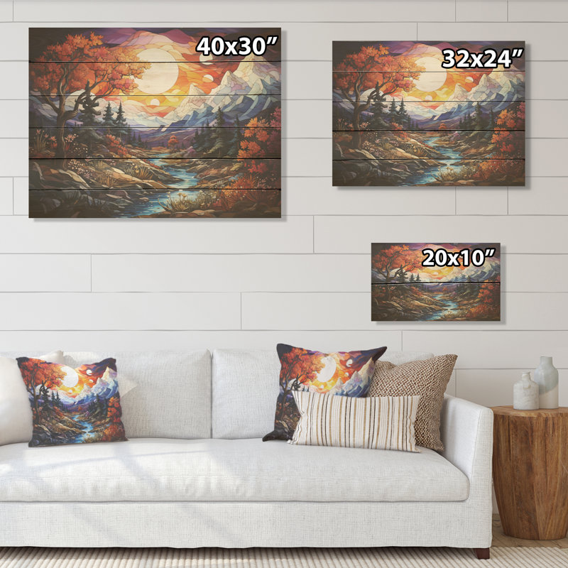 Combinaison de pics de tranquillité I - Art montagnard sur bois de pin naturel, H 10 po x l 20 po