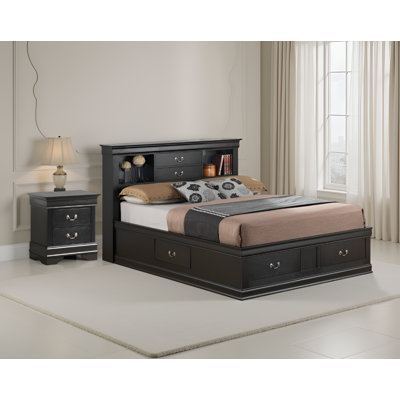 Schiedam Black 2pc Bedroom Set with Full Bookcase Storage Bed