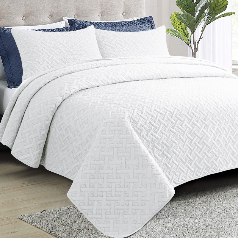 3 Piece Bed Quilted Coverlet, Microfiber Bedspread - NTBAY, White, Twin Quilt + 1 Standard Sham