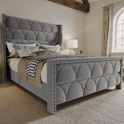 56" Velvet Wingback Bed