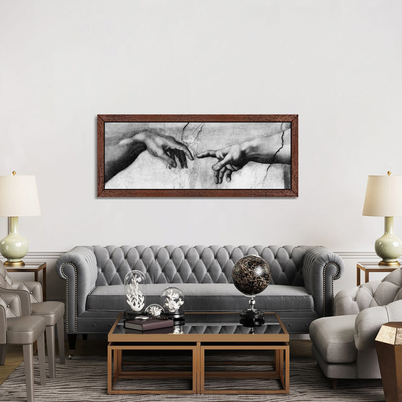 The Creation Of Adam V by Michelangelo - Wrapped Canvas Panoramic Painting, 152.4 cm H x 50.8 cm W, Brown Framed