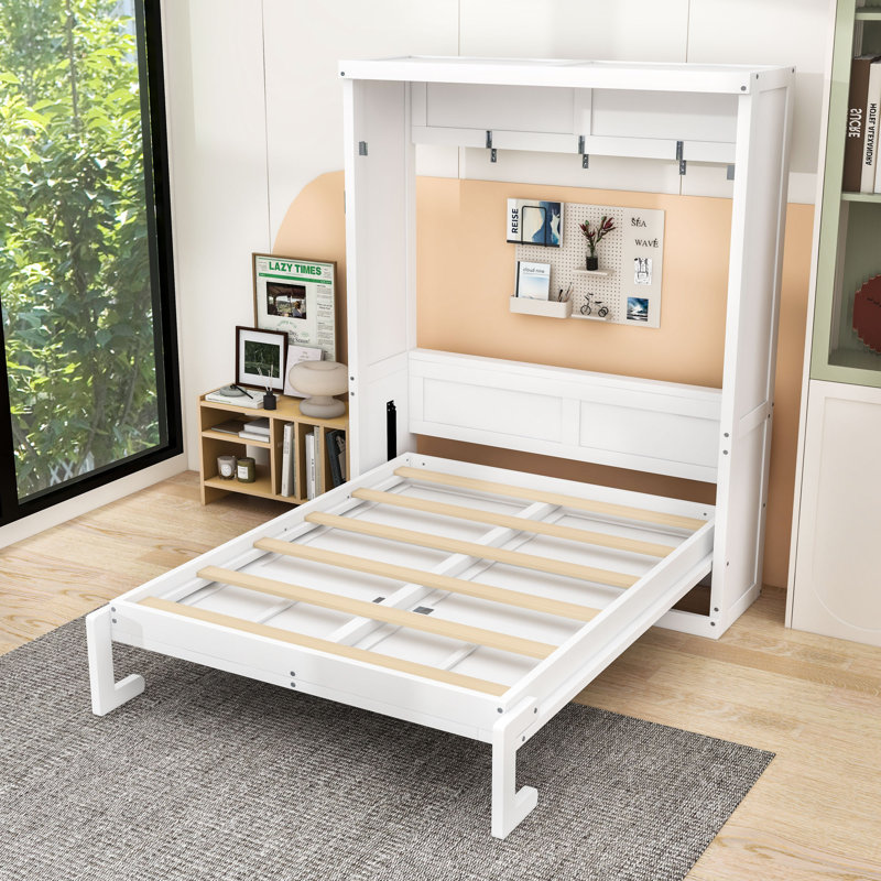 Lit escamotable avec armoire peu encombrante, Lit double, Blanc
