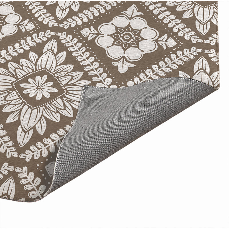 Talia Geometric Floral Kitchen Mat, Rectangle 4' x 6', Brown