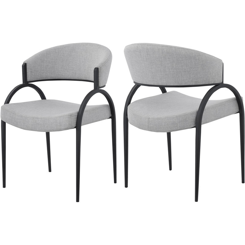 17.72'' H Upholstered Metal Armchair, Grey Linen Textured Fabric, Matte Black