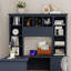 Bureau d'ordinateur en L 2 en 1 avec tiroirs, armoire, tablettes ouvertes, prise de courant-1448336459
