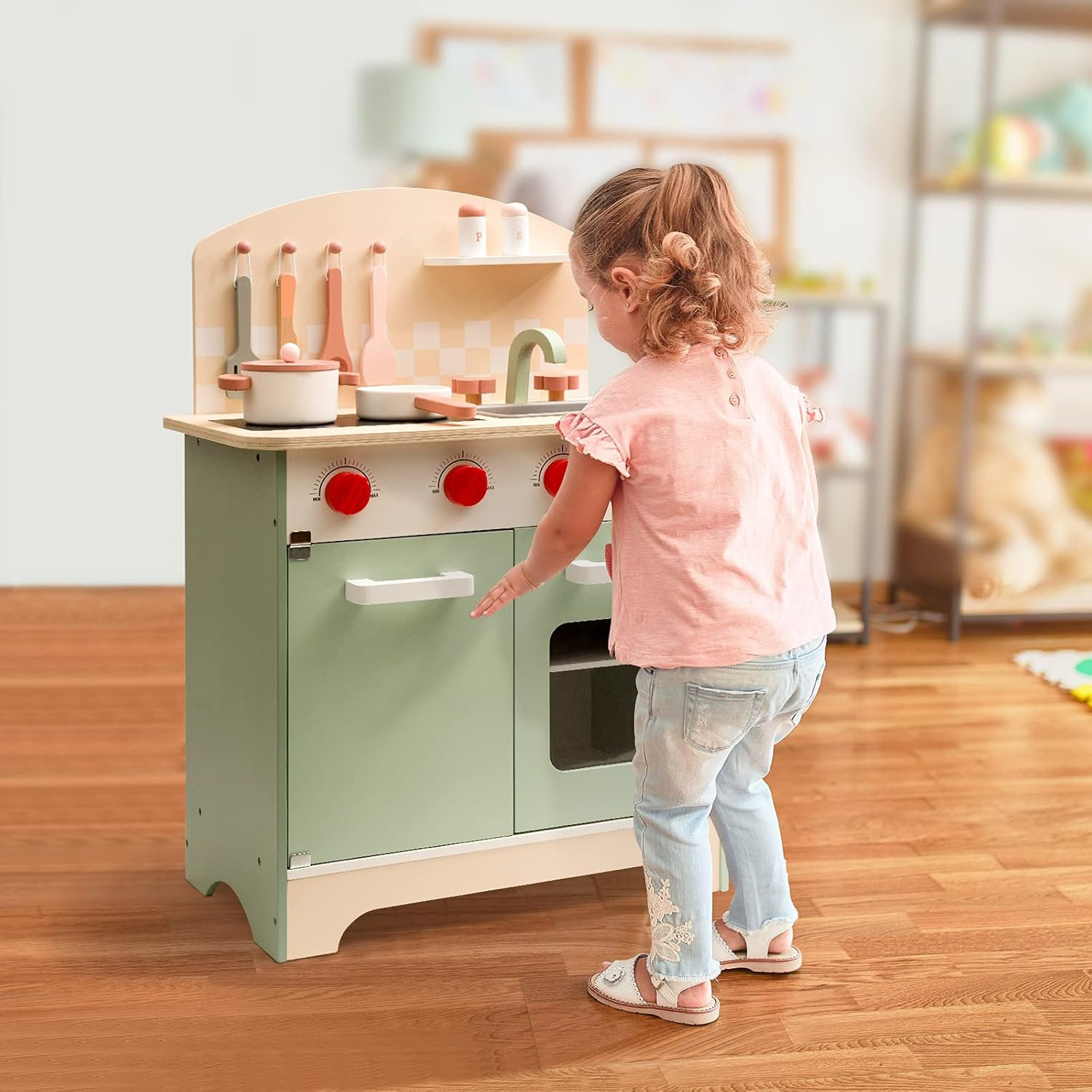Kids Wooden Play Kitchen Set