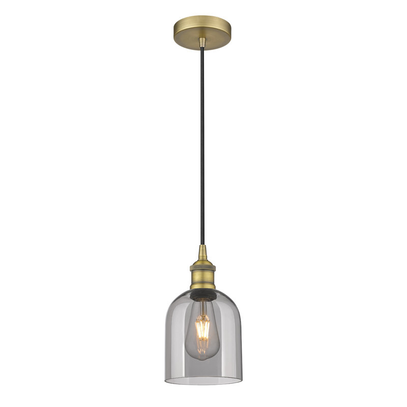 Edison Anacaren 1 Light 6" Cord Hung Pendant-616-G558, Light Smoke, Brushed Brass