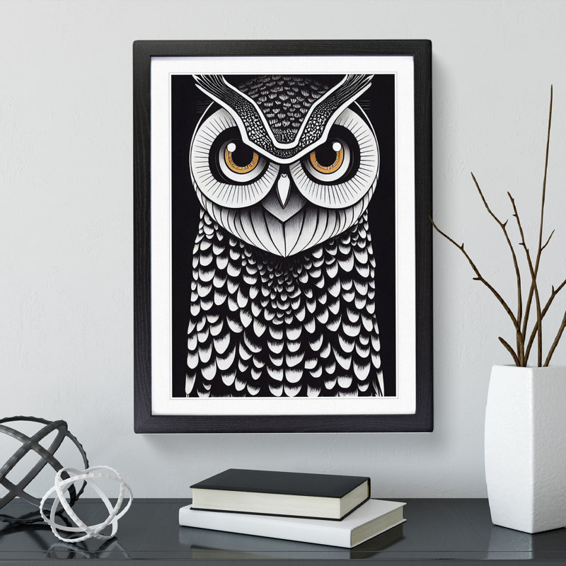 A Fearless Owl - Wall Art, Black Picture Frame, 48cm H x 36cm W, White