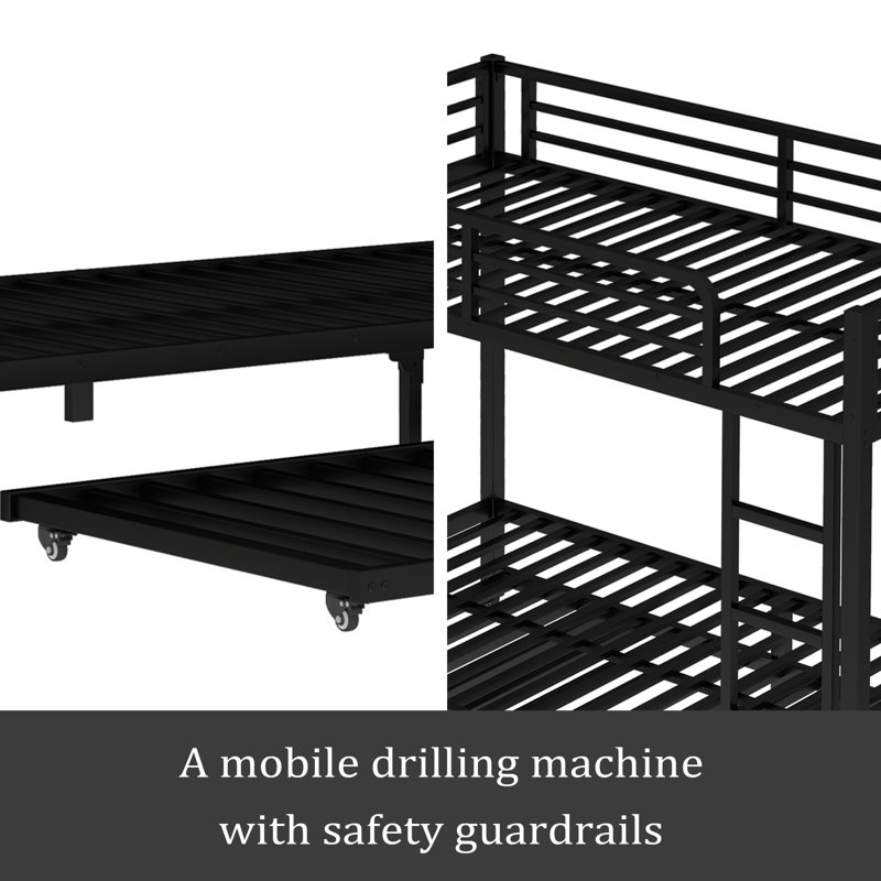 Metal Bunk Bed With Twin Size Trundle, Twin XL Over Twin XL