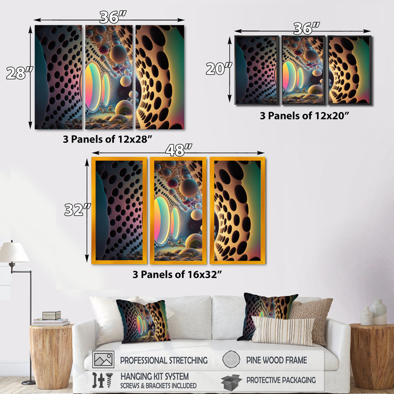 Dimensions de l'entre-deux - 3 pièces sur toile, Cadre noir, H 28 po x l 36 po x P 1 po