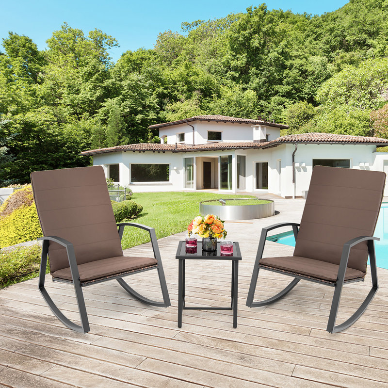 Ensemble bistro long pour 2 personnes 25 "avec coussins Lac course, Brun