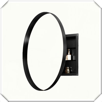 Armoire à pharmacie ronde en surface avec miroir et tablettes réglables en surface