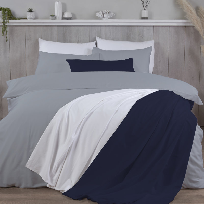 Erlis Cotton Solid Colour Duvet Cover with Pillowcases Included, Single Duvet Cover - 1 Standard Pillowcase, Navy