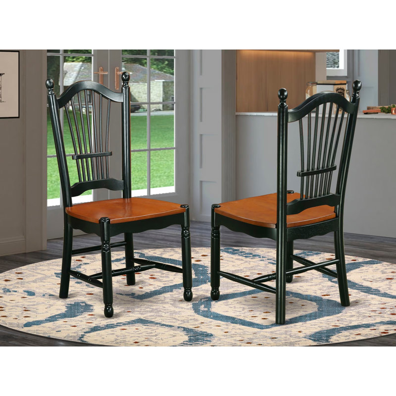Dover Dining Chairs - Slat Back Wood Seat Kitchen Chairs, Set of 2, Black & Cherry, Black/Cherry