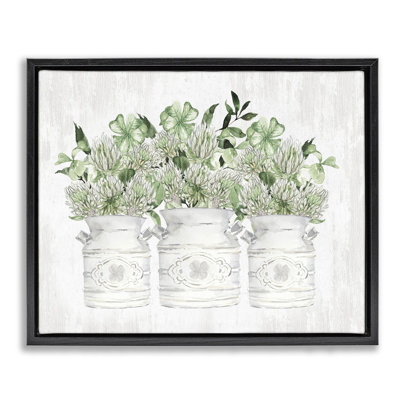 Bouquets rustiques de trèfle, 17" H x 21" W, Cadre flottant noir de jais