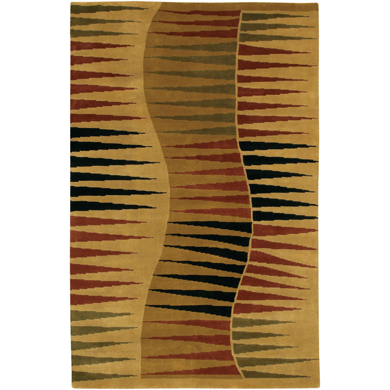 Aadi Geometric Hand-Knotted Wool Tan/Red/Black Area Rug, Rectangle 2' x 3'