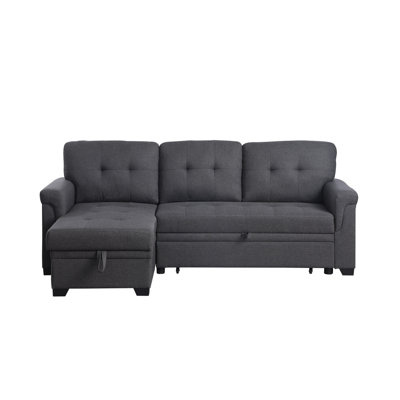 Modern Sofa Lucca 84" Dark Gray Linen Reversible Sleeper Sectional Sofa With Storage Chaise