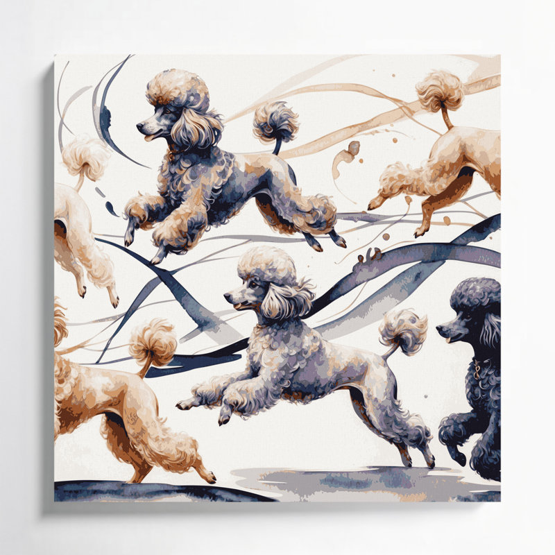 Chiens, caniche, art mural sur toile grise, H 12 po x l 12 po