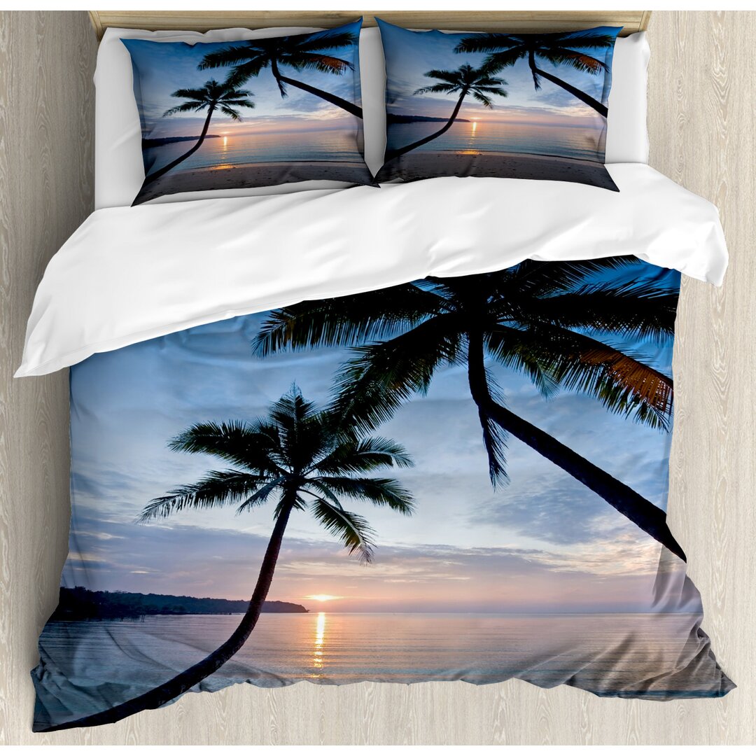 Bettbezug Set, Sunset Beach Thailand, Tropisch, Blau Schwarz Hellrosa