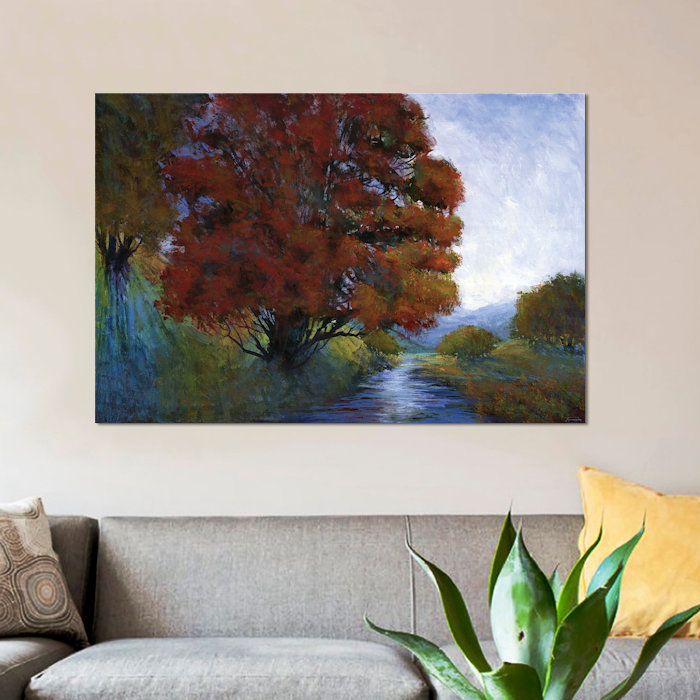 « summer brook », impression sur toile, H 18 po x l 26 po x P 1,5 po, Pas de tapis, Toile avec cadre noir