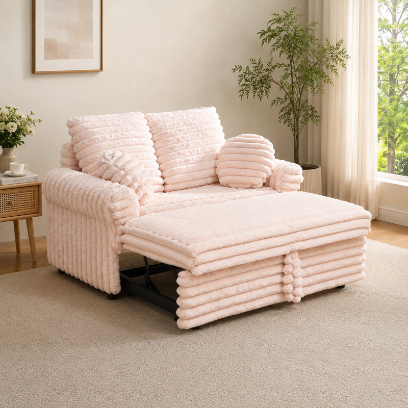 Causeuse-lit en fausse fourrure de lapin, Pink