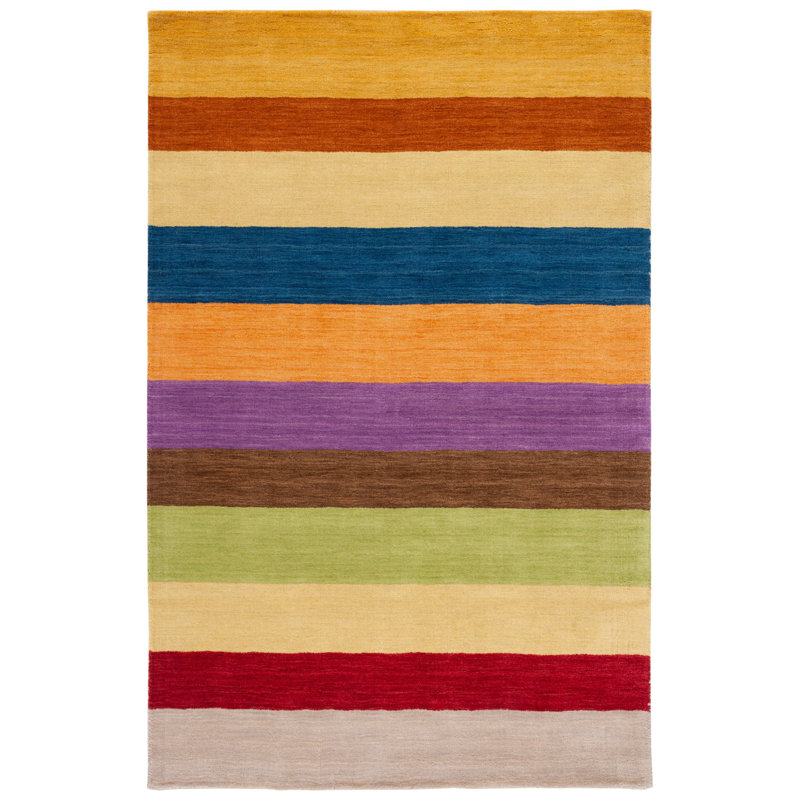 Hossain Striped Handmade Flatweave Wool Yellow/Multi Area Rug, Rectangle 5' x 8'