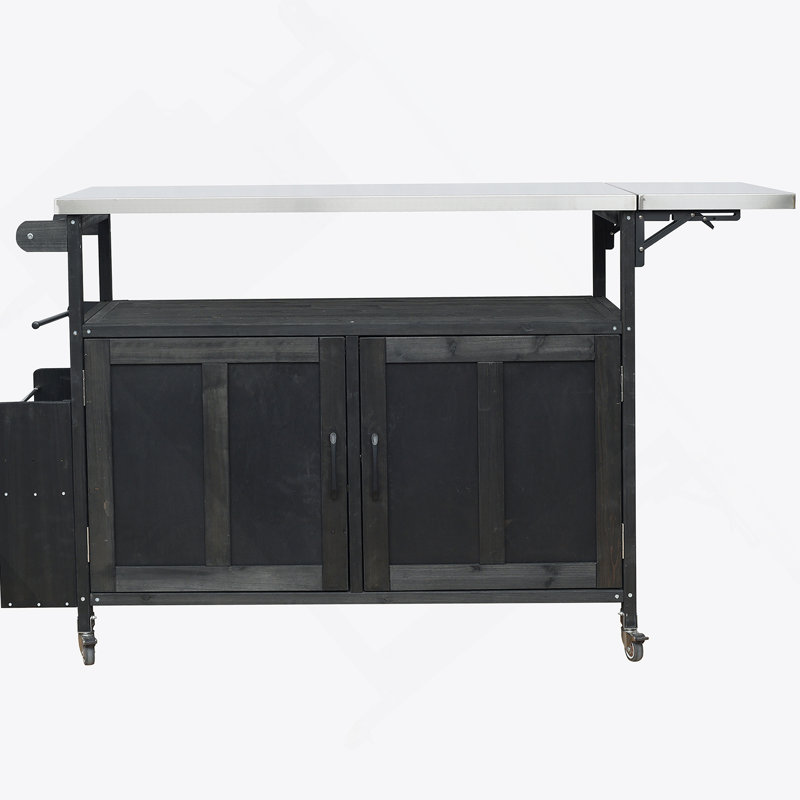 Foldable Outdoor Kitchen Island With Lockable Wheels, Storage Cabinet, And Towel Rack For Efficient Patio Cooking, Black