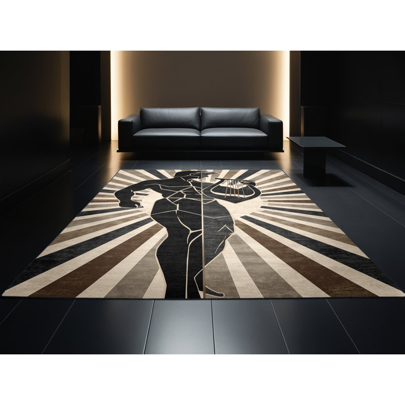 Tapis noir art déco lavable à la machine Titus Apollo, 7 x 10