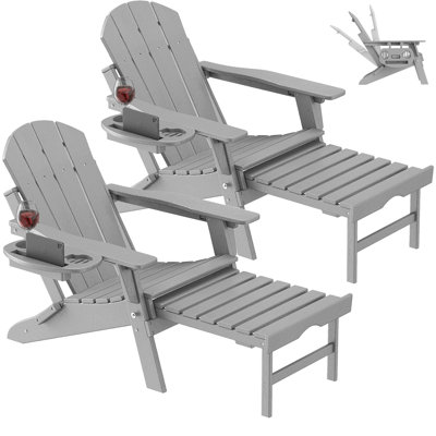 Celese HDPE Folding and Adjustable Adirondack Chair with Ottoman